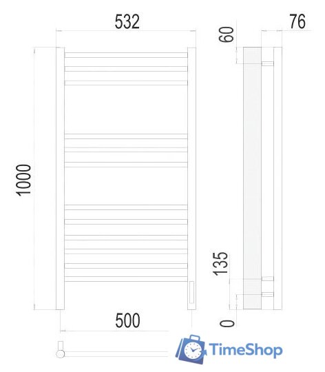 Полотенцесушитель TERMINUS Аврора П12 500x1000 нп электро (хром) - Изображение №3 — Интернет-магазин Time-Shop