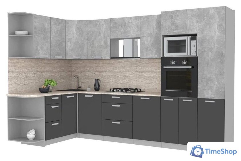 Готовая кухня Интерлиния Мила Лайт 1.68x3.2 левая (бетон/антрацит/травертин) - Изображение №1 — Интернет-магазин Time-Shop