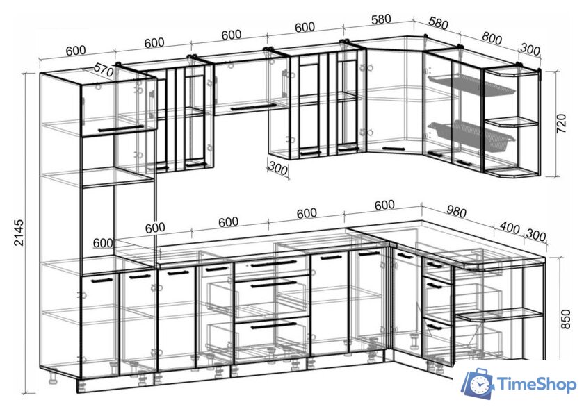 Готовая кухня Интерлиния Мила Пластик 1.68x3.0 PR (туманный глянец/туманный глянец/дуб бунратти) - Изображение №6 — Интернет-магазин Time-Shop