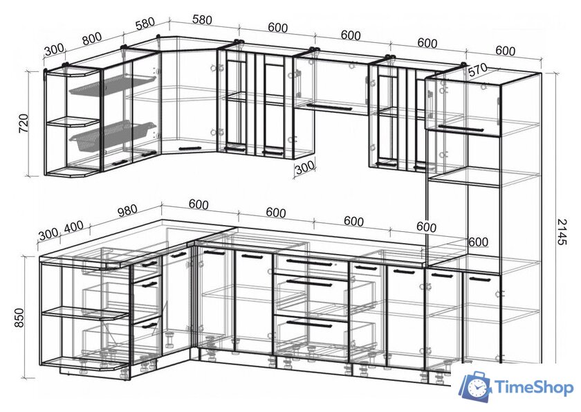 Готовая кухня Интерлиния Мила Пластик 1.68x3.0 PR (туманный глянец/туманный глянец/дуб бунратти) - Изображение №7 — Интернет-магазин Time-Shop