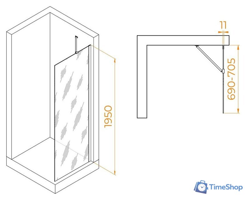 Душевая стенка RGW WA-102B 351010207-14 70 (черный/прозрачное стекло) - Изображение №2 — Интернет-магазин Time-Shop
