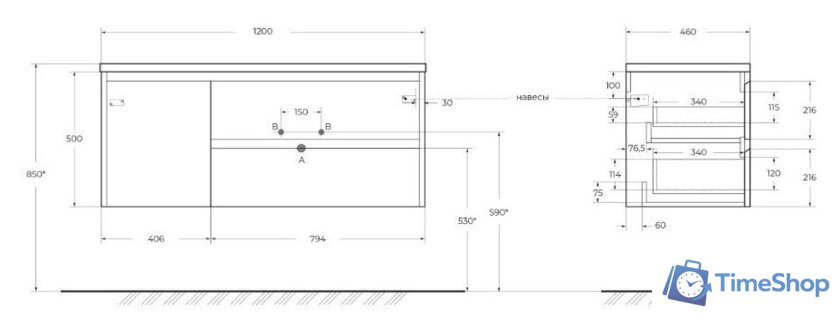  BelBagno Тумба под умывальник Kraft KRAFT-1200-2C-1A-SO-RT-R - Изображение №3 — Интернет-магазин Time-Shop