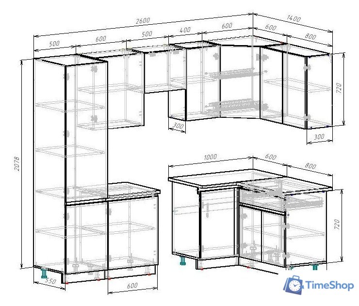Готовая кухня ВерсоМебель Эко-7 1.4x2.6 правая (дуб крафт белый/антрацит/ст.мрамор итальянский) - Изображение №6 — Интернет-магазин Time-Shop