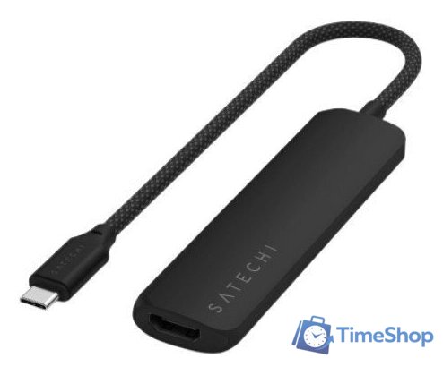 Док-станция Satechi 4-in-1 USB-C Slim Multiport Adapter 4K ST-P4SK (черный) - Изображение №1 — Интернет-магазин Time-Shop