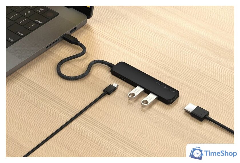 Док-станция Satechi 4-in-1 USB-C Slim Multiport Adapter 4K ST-P4SK (черный) - Изображение №5 — Интернет-магазин Time-Shop