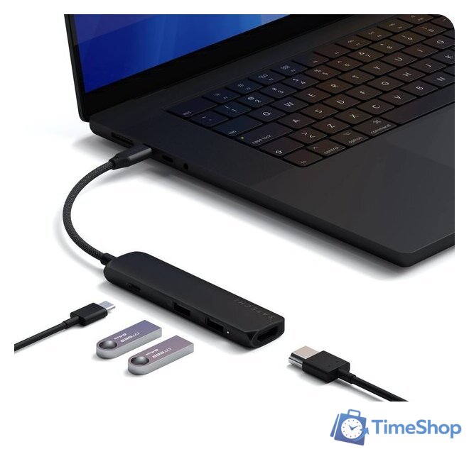 Док-станция Satechi 4-in-1 USB-C Slim Multiport Adapter 4K ST-P4SK (черный) - Изображение №4 — Интернет-магазин Time-Shop