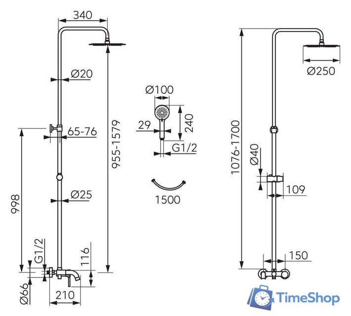 Душевая система  Ferro Fiesta Chrom NP79BFI13U - Изображение №2 — Интернет-магазин Time-Shop