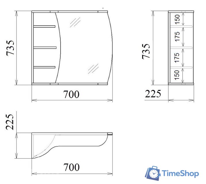 Гамма Шкаф с зеркалом 18м (белый) - Изображение №3 — Интернет-магазин Time-Shop