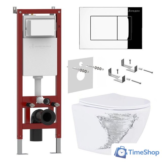 Унитаз подвесной Roxen Antares Tornado в комплекте с инсталляцией Asten Readle Zentralmodul с кнопкой (хром глянец) - Изображение №1 — Интернет-магазин Time-Shop