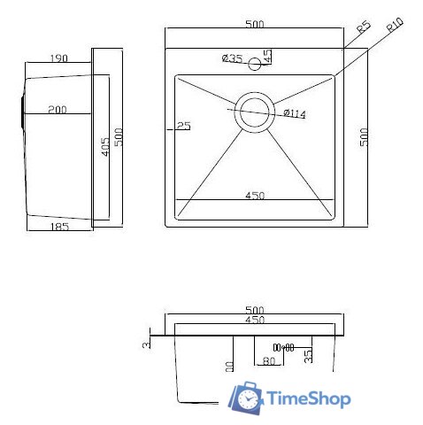 Кухонная мойка ARFEKA Eco AR 500*500 Golden PVD Nano - Изображение №15 — Интернет-магазин Time-Shop