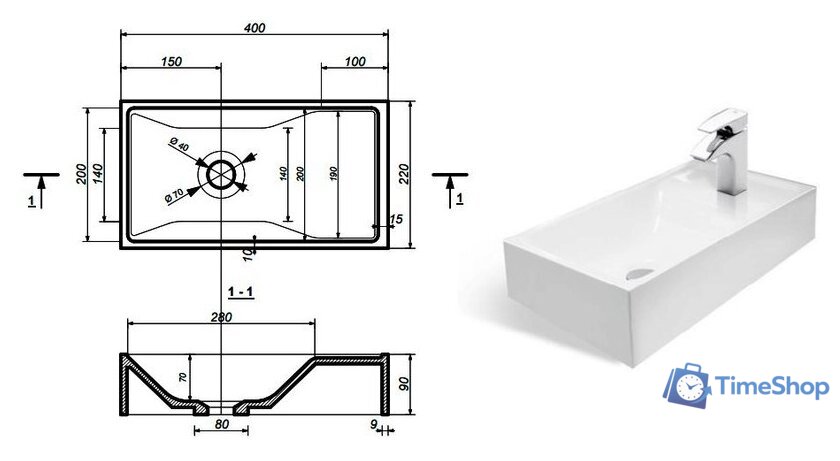 Умывальник Эстет Мини 40x22 1-0020 - Изображение №5 — Интернет-магазин Time-Shop