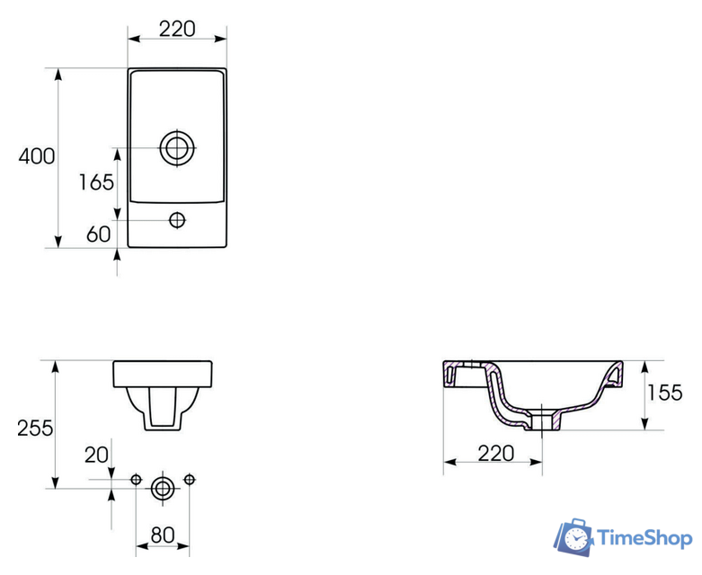 Умывальник Cersanit Moduo 40 UM-MOD40/1 - Изображение №3 — Интернет-магазин Time-Shop