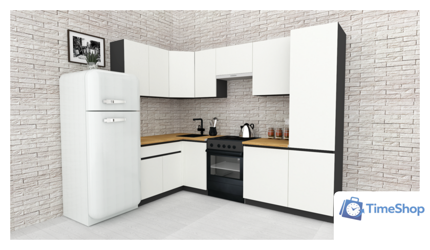 Готовая кухня ВерсоМебель Эко-7 1.4x2.6 левая (белый фасадный/ст.золотистый дуб) - Изображение №1 — Интернет-магазин Time-Shop