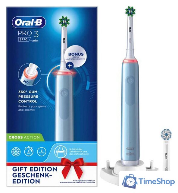 Электрическая зубная щетка Oral-B Pro 3 3770 D505.524.3 (голубой) 4210201290971 - Изображение №1 — Интернет-магазин Time-Shop