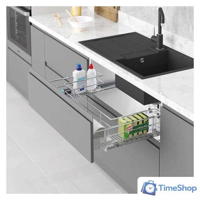 Корзина выдвижная Starax S-2353-C 80 (крепление на фасаде, хром) - Изображение №2 — Интернет-магазин Time-Shop