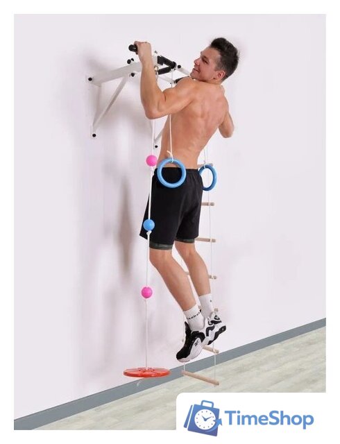 Турник Absolute Champion Оптимист АЧ 10045 (тарзанка, лестница, кольца, черный, черные ручки) - Изображение №2 — Интернет-магазин Time-Shop