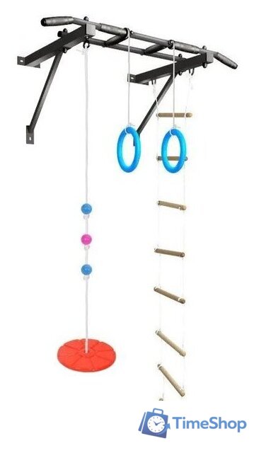 Турник Absolute Champion Оптимист АЧ 10045 (тарзанка, лестница, кольца, черный, черные ручки) - Изображение №1 — Интернет-магазин Time-Shop