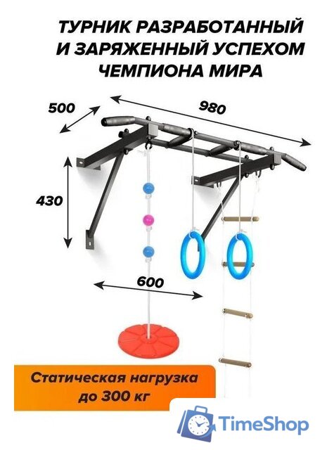 Турник Absolute Champion Оптимист АЧ 10045 (тарзанка, лестница, кольца, черный, черные ручки) - Изображение №8 — Интернет-магазин Time-Shop
