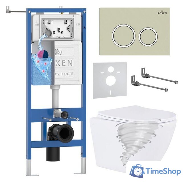 Унитаз подвесной Roxen Antares Tornado Long в комплекте с инсталляцией StounFix Dual Fresh 6 в 1 868411 (кнопка: белый глянцевая) - Изображение №1 — Интернет-магазин Time-Shop