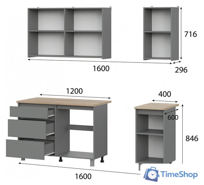 Готовая кухня Mio Tesoro Денвер 1.6м (графит серый/дуб сонома) - Изображение №9 — Интернет-магазин Time-Shop