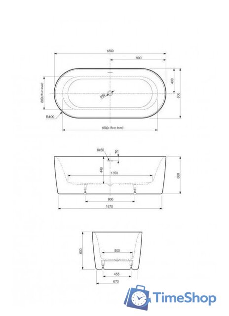 Ванна Cezares Metauro INT Central-180-80-60-W-MATT - Изображение №2 — Интернет-магазин Time-Shop