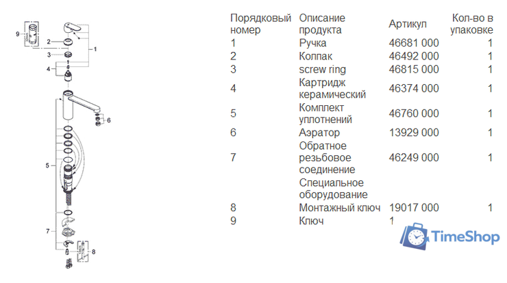 Смеситель Grohe Eurosmart Cosmopolitan 30193000 - Изображение №4 — Интернет-магазин Time-Shop