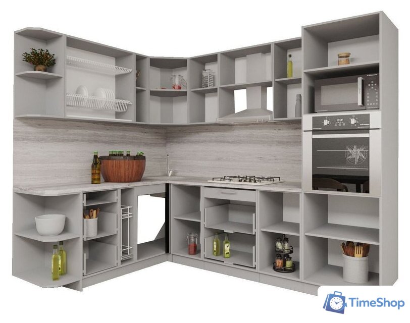 Готовая кухня Интерлиния Мила Gloss 1.88x2.8 левая (серый софт/серый софт/травертин серый) - Изображение №2 — Интернет-магазин Time-Shop