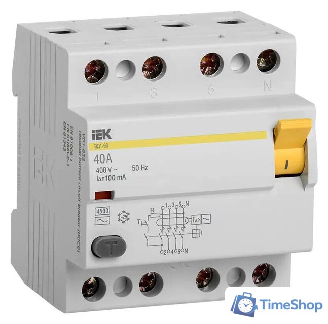 Устройство защитного отключения IEK ВД1-63 4Р 40А 100мА MDV10-4-040-100 - Изображение №1 — Интернет-магазин Time-Shop