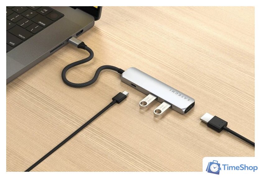 Док-станция Satechi 4-in-1 USB-C Slim Multiport Adapter 4K ST-P4SS (серебристый) - Изображение №5 — Интернет-магазин Time-Shop