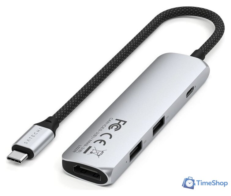Док-станция Satechi 4-in-1 USB-C Slim Multiport Adapter 4K ST-P4SS (серебристый) - Изображение №3 — Интернет-магазин Time-Shop