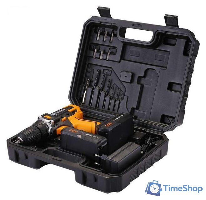 Дрель-шуруповерт Deko DKCD20FU-Li SET 3 063-4172 (с 2-мя АКБ, кейс, набор оснастки) - Изображение №2 — Интернет-магазин Time-Shop