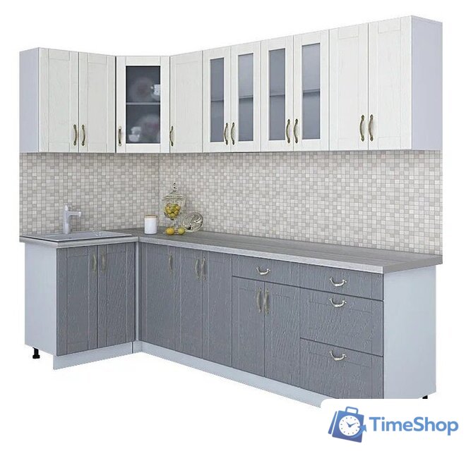 Готовая кухня Интерлиния Мила Крафт 1.2x2.8 (дуб серый/дуб полярный/травертин серый) - Изображение №1 — Интернет-магазин Time-Shop
