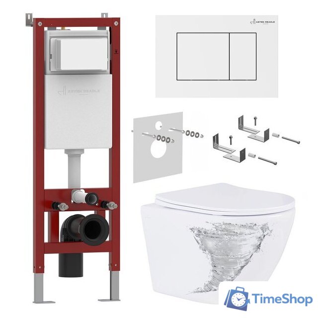 Унитаз подвесной Roxen Antares Tornado в комплекте с инсталляцией Asten Readle Zentralmodul с белой кнопкой - Изображение №1 — Интернет-магазин Time-Shop