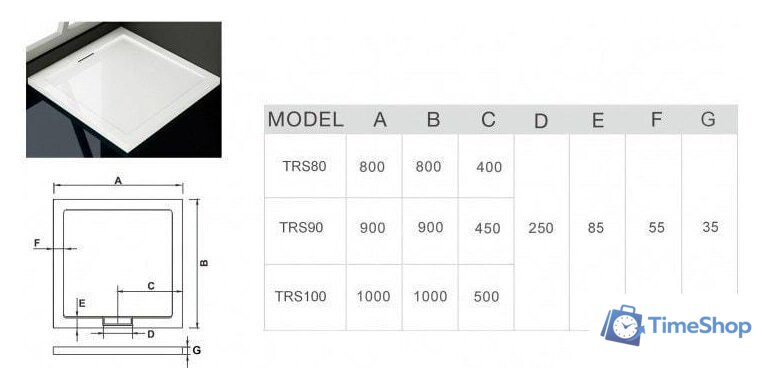 Душевой поддон WeltWasser TRS 100 100x100 - Изображение №4 — Интернет-магазин Time-Shop