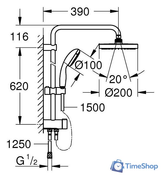 Душевая система  Grohe New Tempesta System 200 27389002 - Изображение №2 — Интернет-магазин Time-Shop