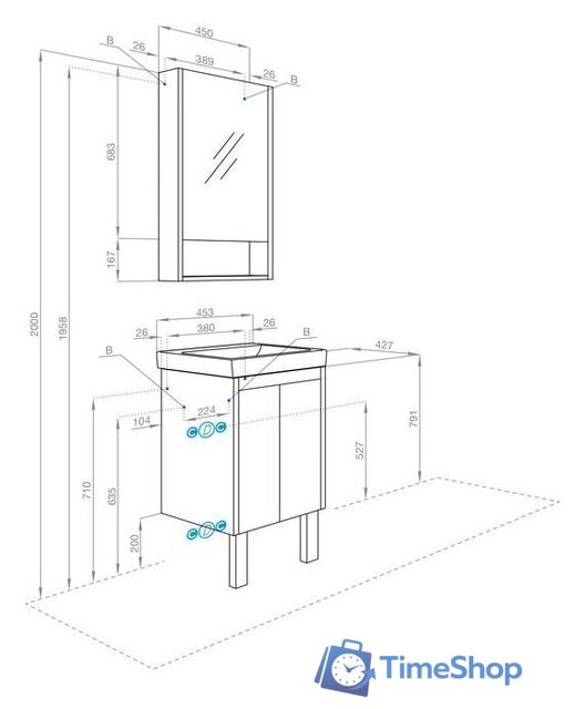  Акватон Тумба под умывальник Сканди Doors 45 1A278701SDZ90 (белый/дуб рустикальный) - Изображение №10 — Интернет-магазин Time-Shop