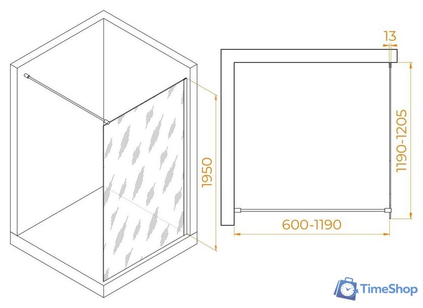 Душевая стенка RGW WA-010G 351001012-16 120 (золото/прозрачное стекло) - Изображение №2 — Интернет-магазин Time-Shop