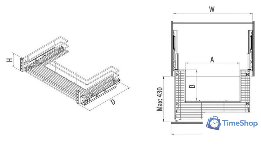 Корзина выдвижная Starax S-2353-A 80 (крепление на фасаде, антрацит) - Изображение №3 — Интернет-магазин Time-Shop