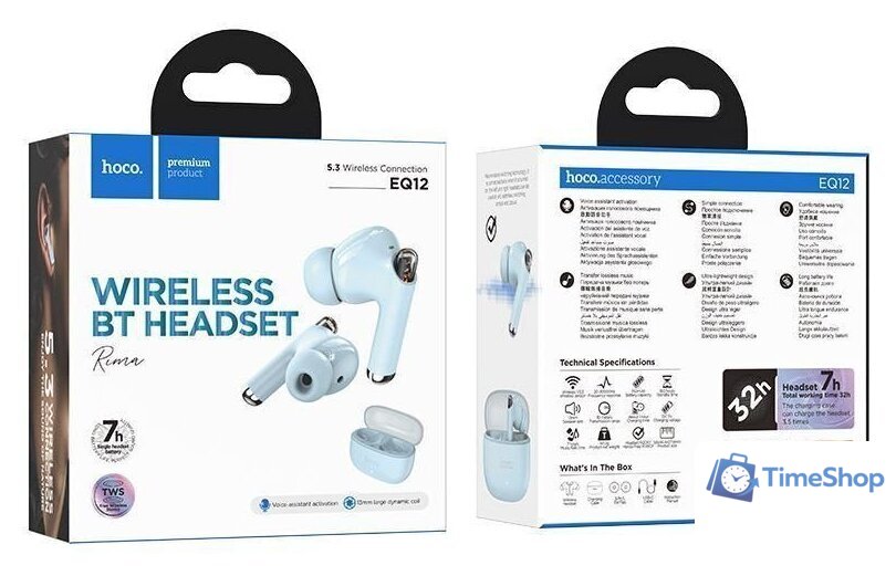 Наушники Hoco EQ12 (голубой) - Изображение №2 — Интернет-магазин Time-Shop