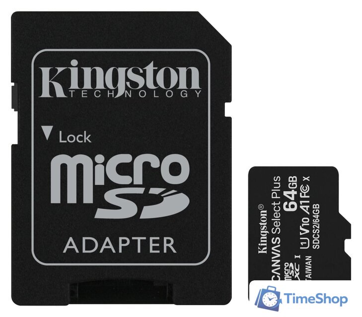 Карта памяти Kingston Canvas Select Plus microSDXC 64GB SDCS2/64GB (с адаптером) - Изображение №1 — Интернет-магазин Time-Shop