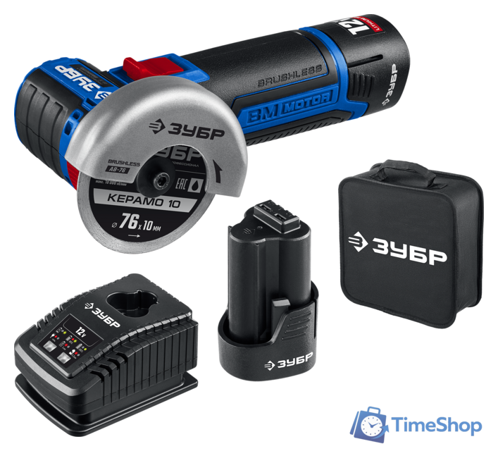 Угловая шлифмашина Зубр Профессионал AB-76-22 (с 2-мя АКБ, сумка) - Изображение №1 — Интернет-магазин Time-Shop