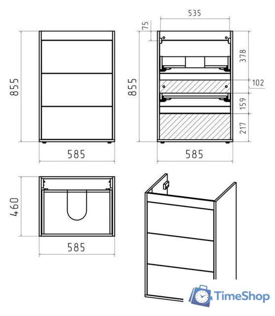  Brevita Тумба под умывальник Grafit 60 GRA-01060-023Я (левый, белый) - Изображение №6 — Интернет-магазин Time-Shop