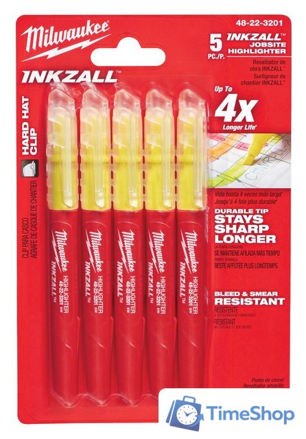 Набор маркеров Milwaukee INKZALL 48223201 (5 шт, желтый) - Изображение №1 — Интернет-магазин Time-Shop