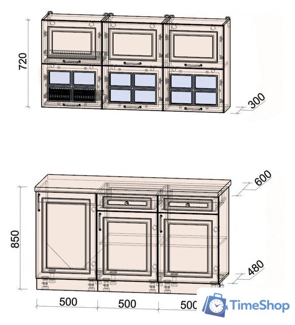 Готовая кухня Интерлиния Мила Шато 1.5Б (белый/мята/бискайская сосна) - Изображение №6 — Интернет-магазин Time-Shop