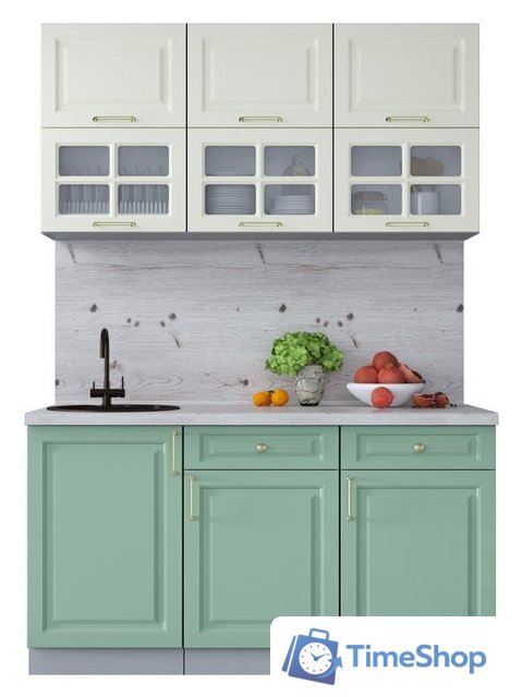 Готовая кухня Интерлиния Мила Шато 1.5Б (белый/мята/бискайская сосна) - Изображение №1 — Интернет-магазин Time-Shop
