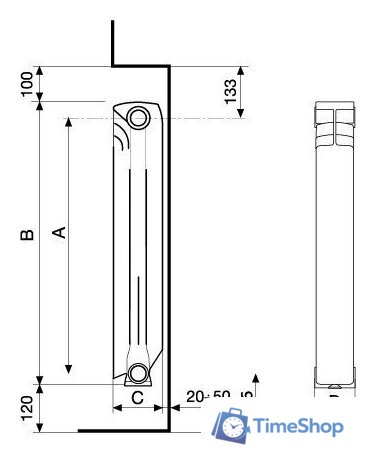 Алюминиевый радиатор Fondital Exclusivo D3 Plus 500/100 (10 секций) - Изображение №3 — Интернет-магазин Time-Shop
