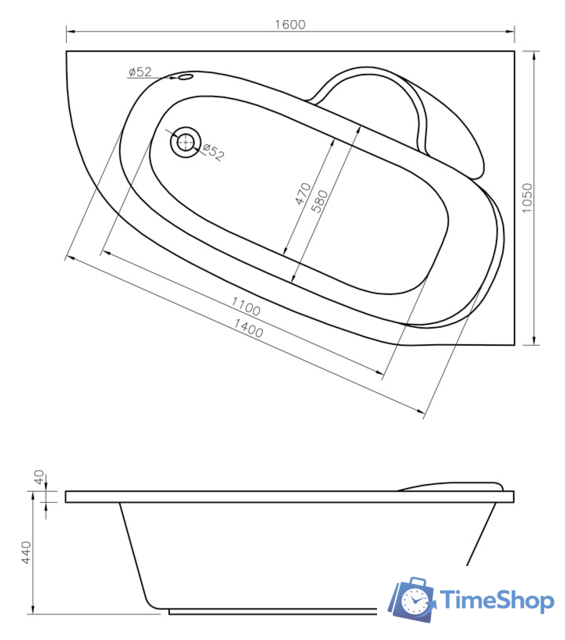 Ванна Lavinia Boho Bell Pro 160x105 R 3702160R - Изображение №6 — Интернет-магазин Time-Shop