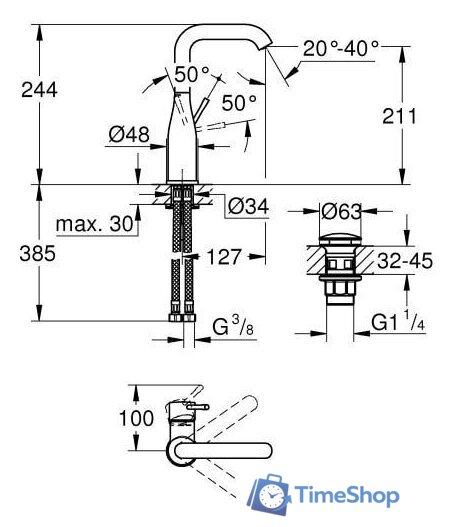 Смеситель Grohe Essence L-Size 23799001 - Изображение №2 — Интернет-магазин Time-Shop