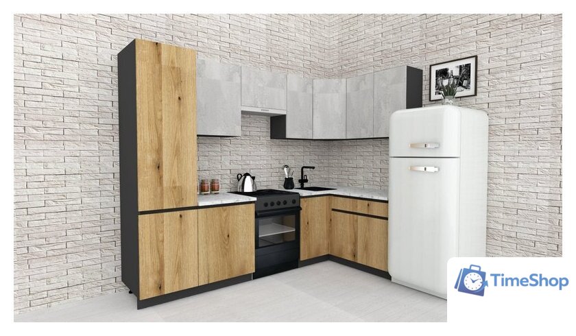 Готовая кухня ВерсоМебель Эко-7 1.4x2.6 правая (бетонный камень/дуб эвок прибрежный/ст.альберика) - Изображение №2 — Интернет-магазин Time-Shop