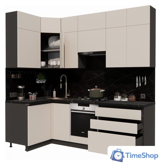 Готовая кухня ВерсоМебель Эко Премиум 1.2x2.4 левая (кашемир/ст. тунис) - Изображение №2 — Интернет-магазин Time-Shop